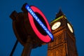 Big Ben Clock and London Underground station sign Royalty Free Stock Photo